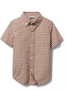 Boys Janie and Jack Brown/white Gingham Button-Down Shirt - 4T